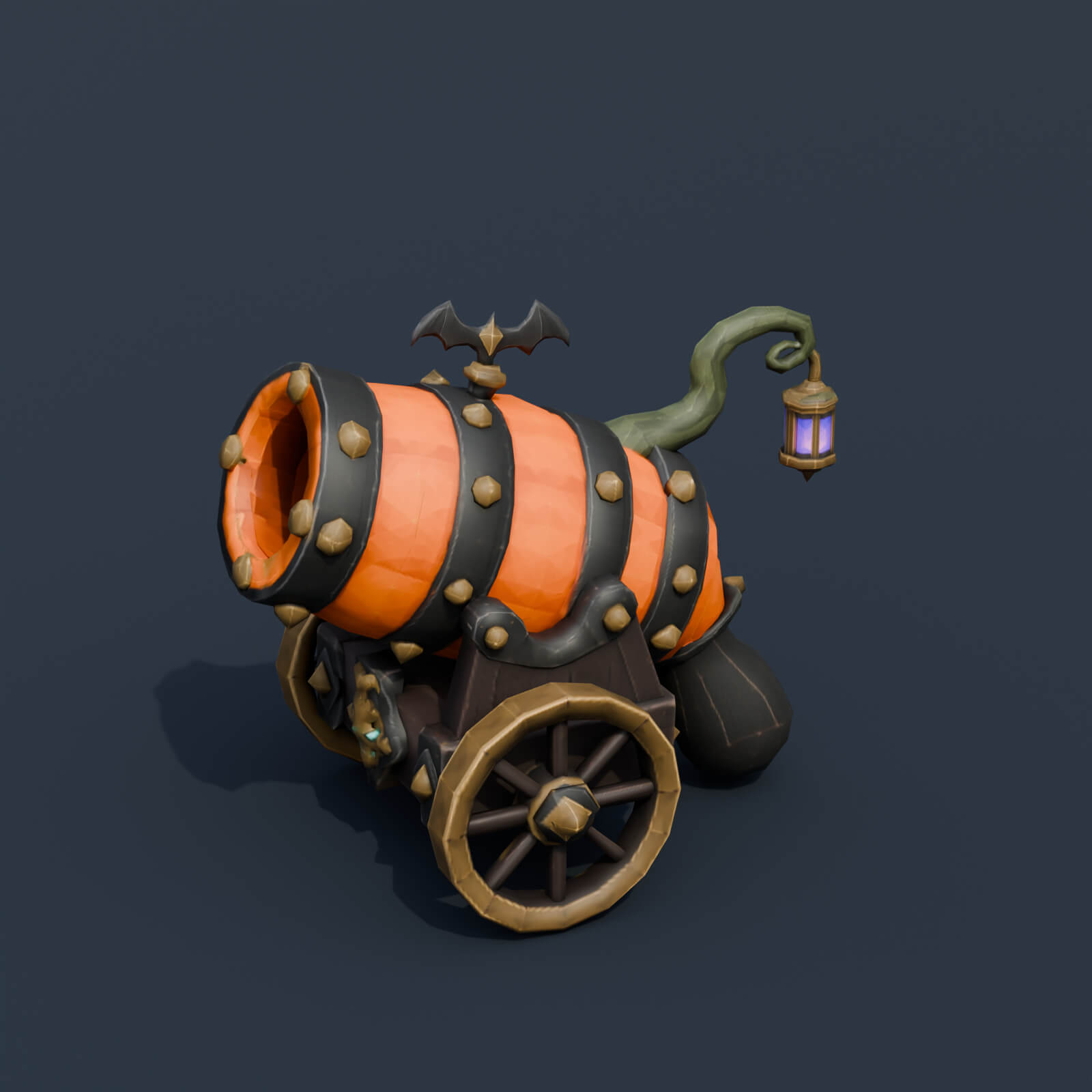 Stylized Low Poly Pumpkin Cannon 3D Model
