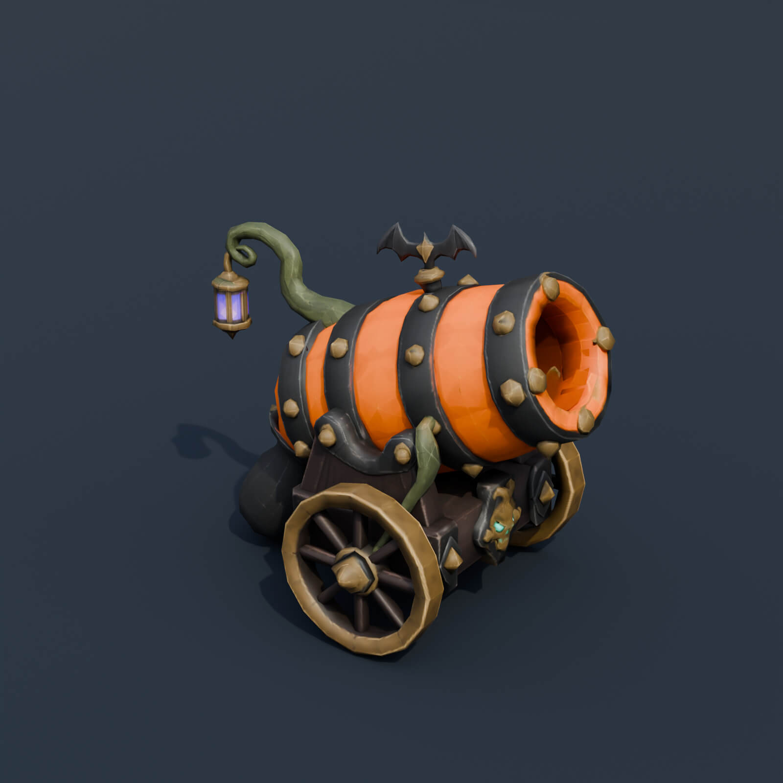 Stylized Low Poly Pumpkin Cannon 3D Model