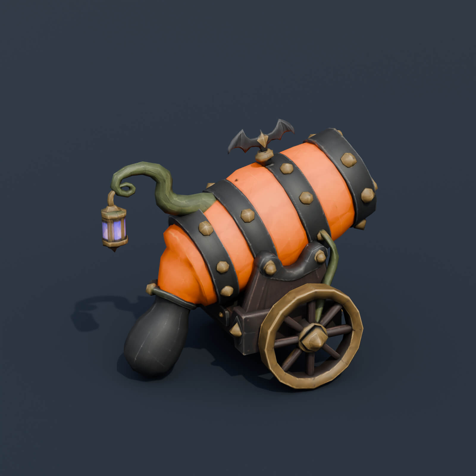 Stylized Low Poly Pumpkin Cannon 3D Model
