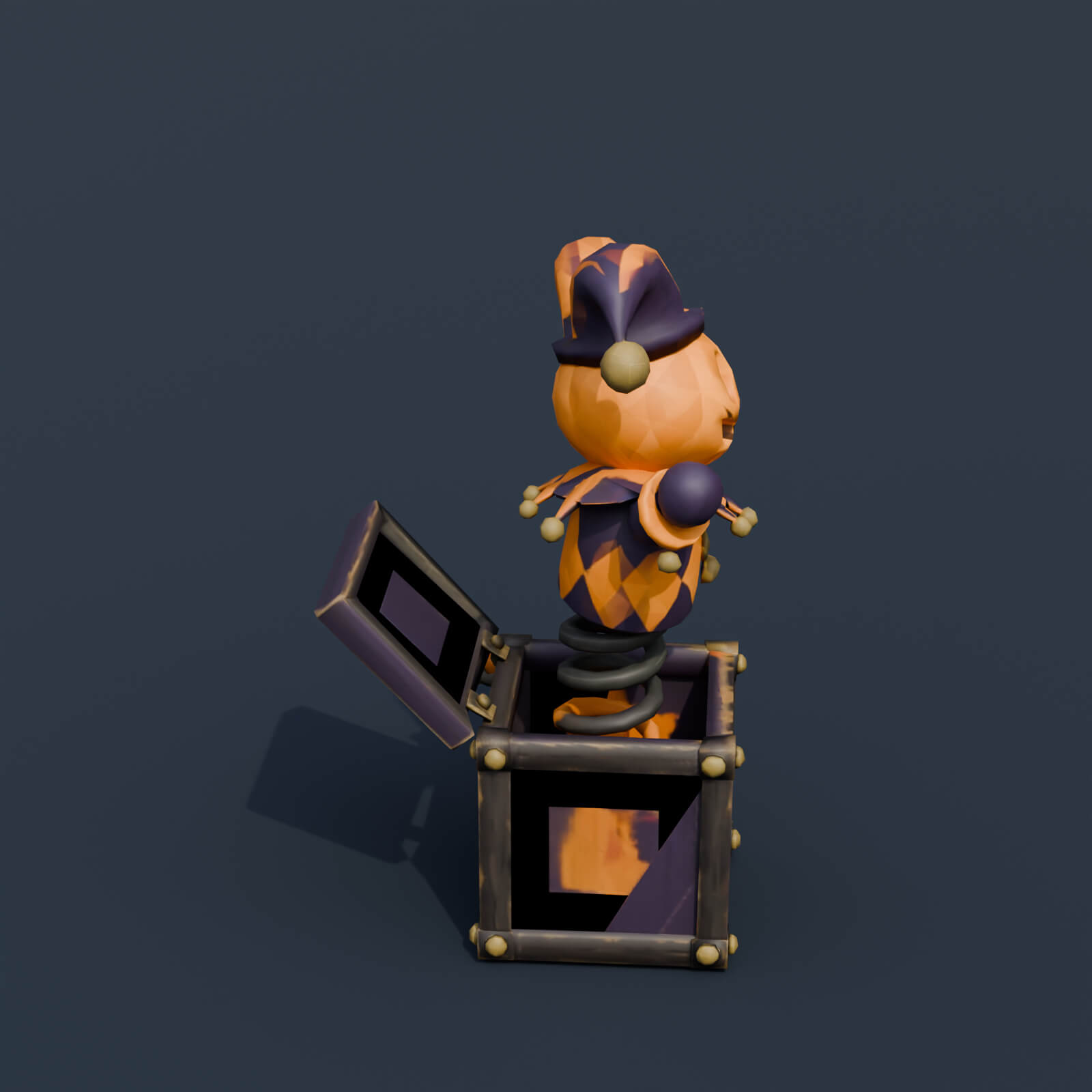 Stylized Low Poly Pumpkin Jester Jack in the Box 3D Model