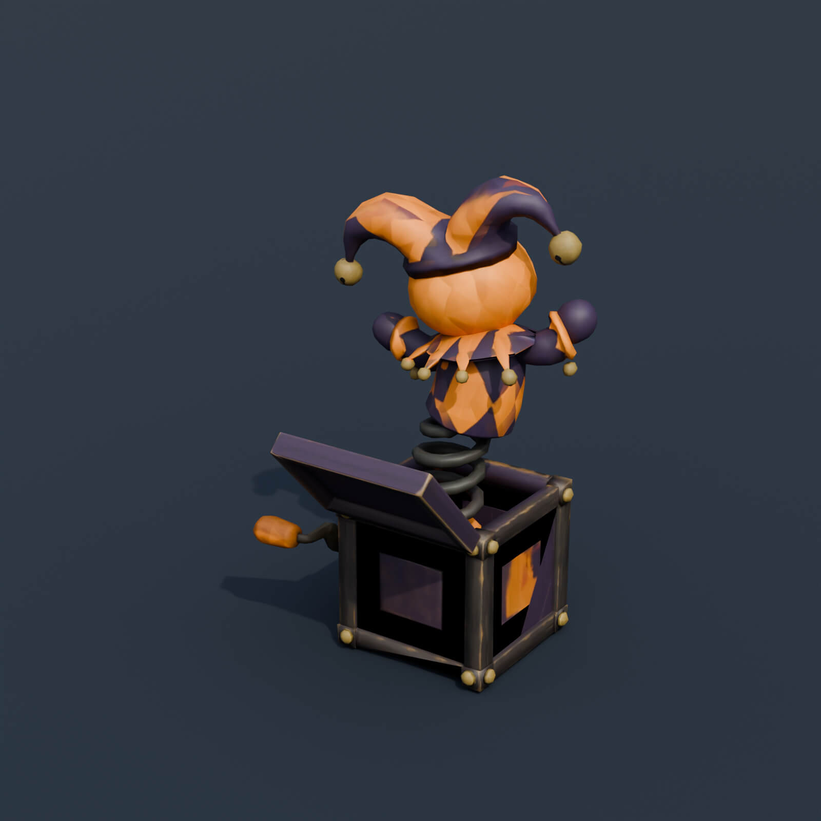 Stylized Low Poly Pumpkin Jester Jack in the Box 3D Model