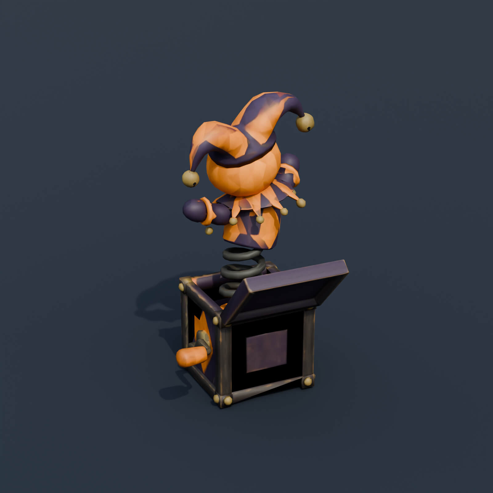 Stylized Low Poly Pumpkin Jester Jack in the Box 3D Model