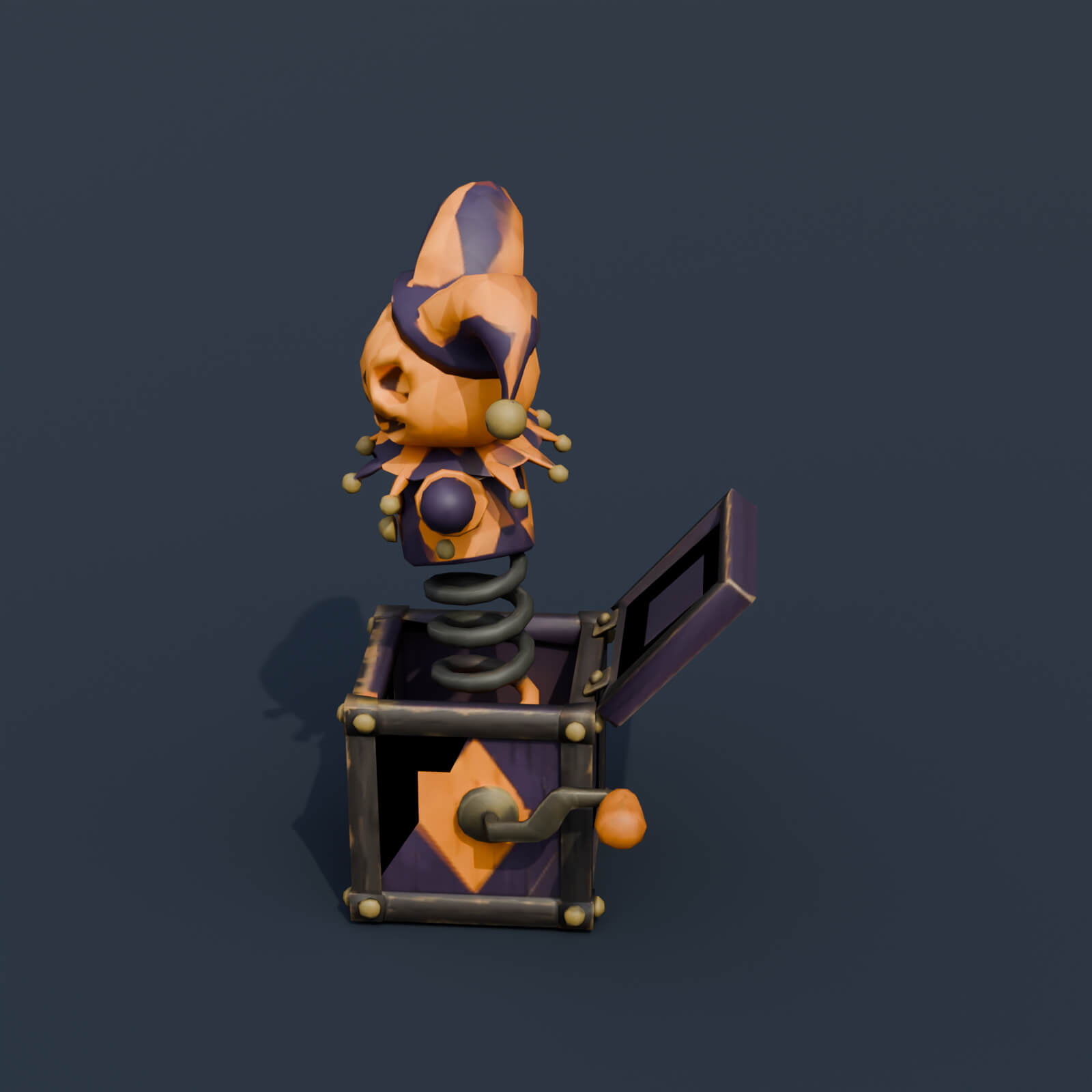 Stylized Low Poly Pumpkin Jester Jack in the Box 3D Model