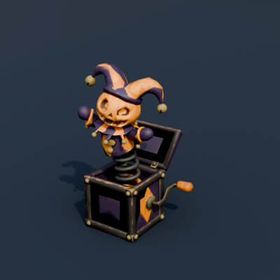 Stylized Low Poly Pumpkin Jester Jack in the Box