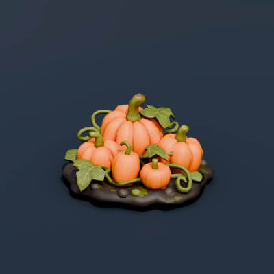 Stylized Low Poly Pumpkin Patch Cluster