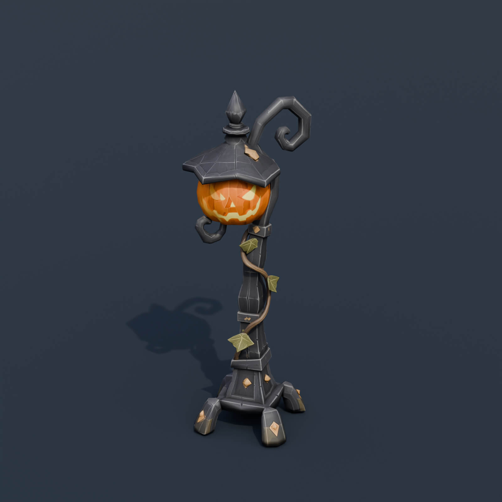 Stylized Low Poly Pumpkin Streetlamp 3D Model