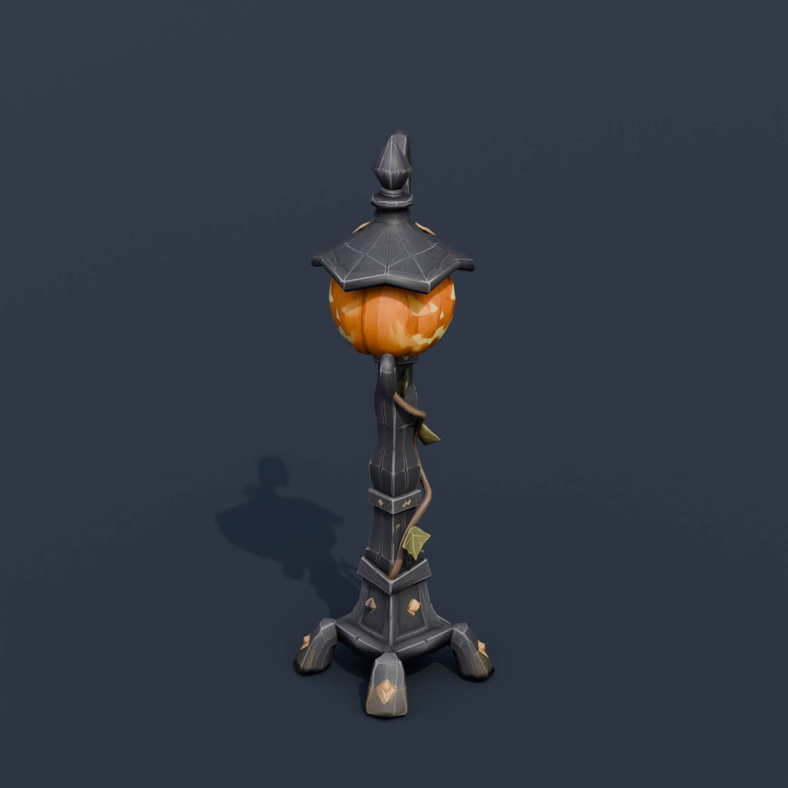Stylized Low Poly Pumpkin Streetlamp 3D Model