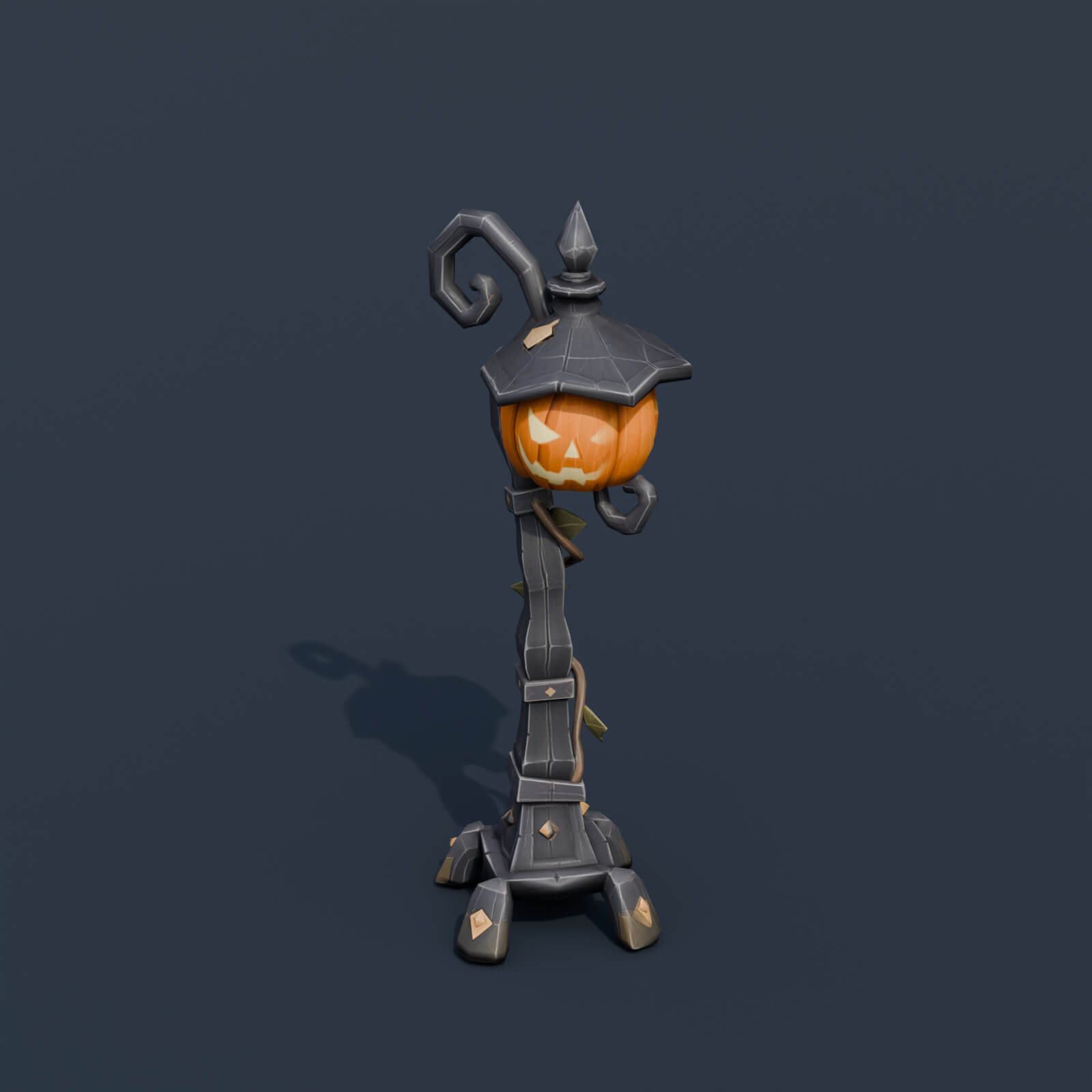 Stylized Low Poly Pumpkin Streetlamp 3D Model