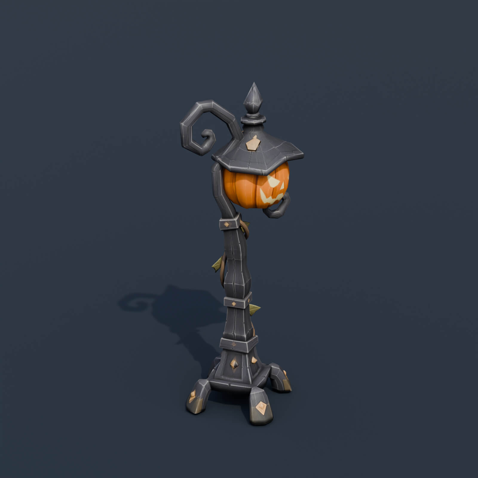 Stylized Low Poly Pumpkin Streetlamp 3D Model
