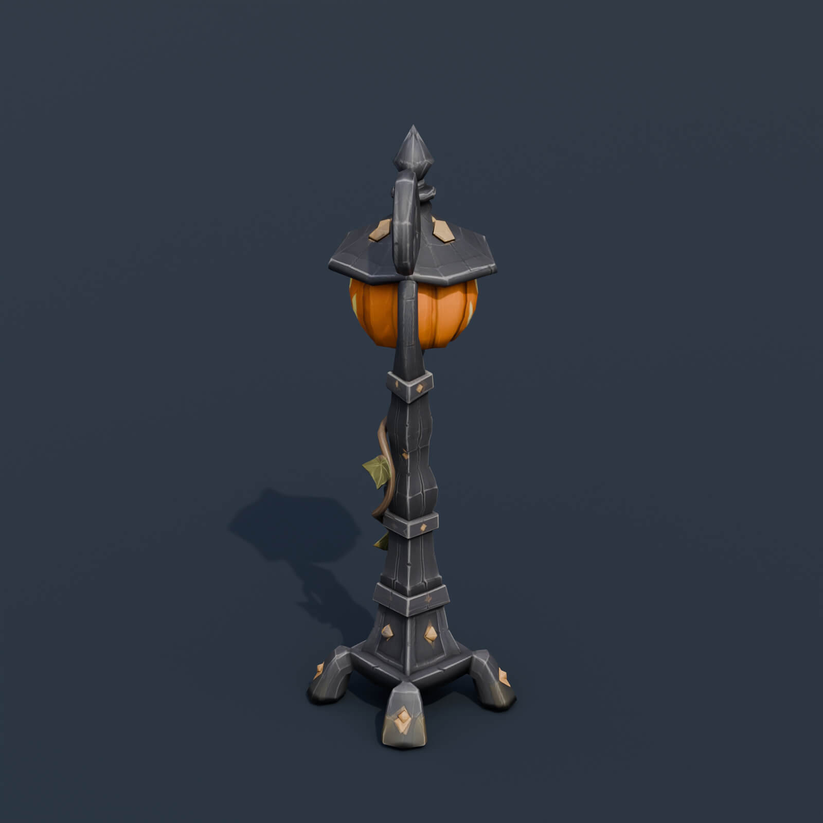 Stylized Low Poly Pumpkin Streetlamp 3D Model