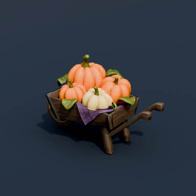 Stylized Low Poly Pumpkin Wheelbarrow