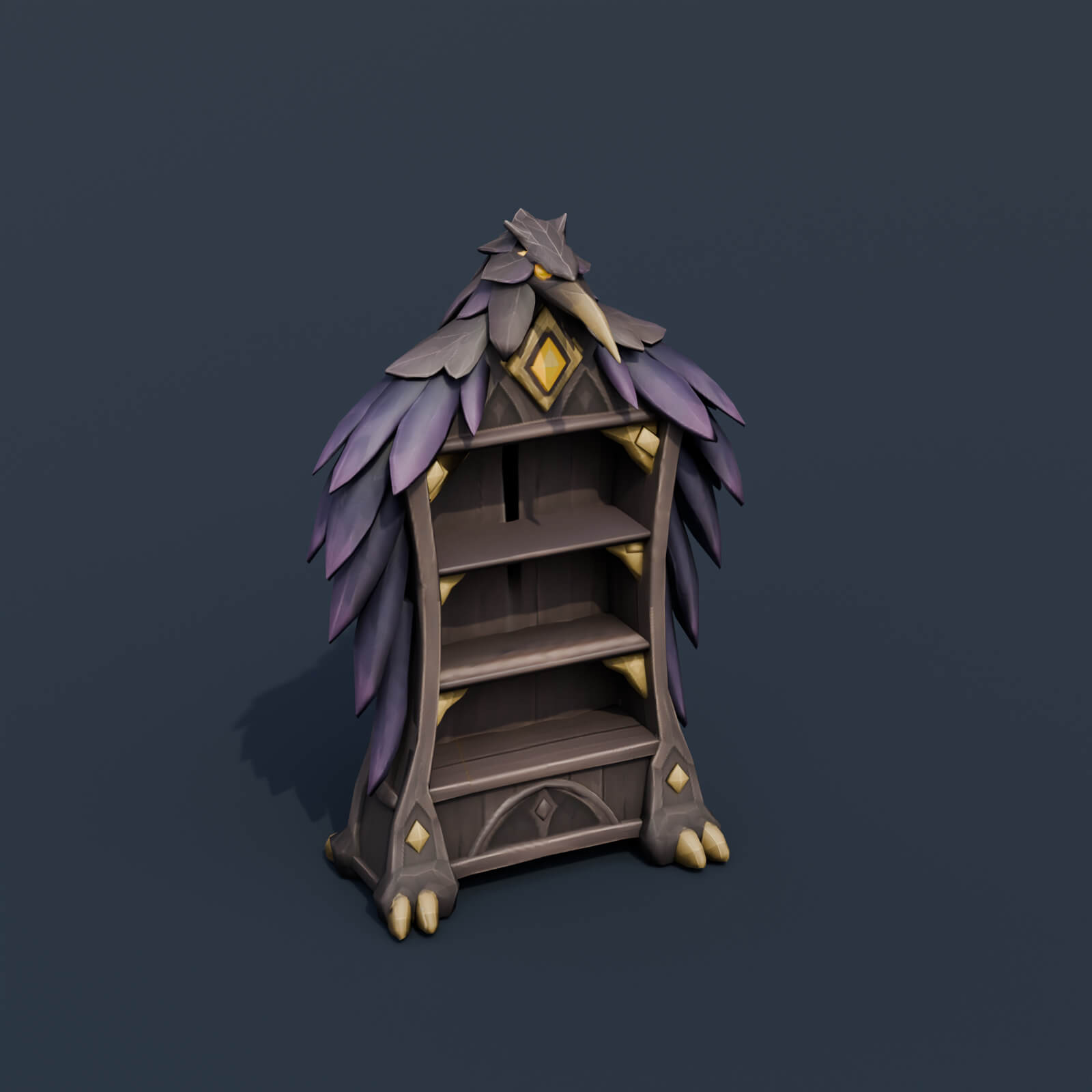 Stylized Low Poly Raven Wing Bookshelf 3D Model