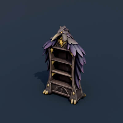 Stylized Low Poly Raven Wing Bookshelf