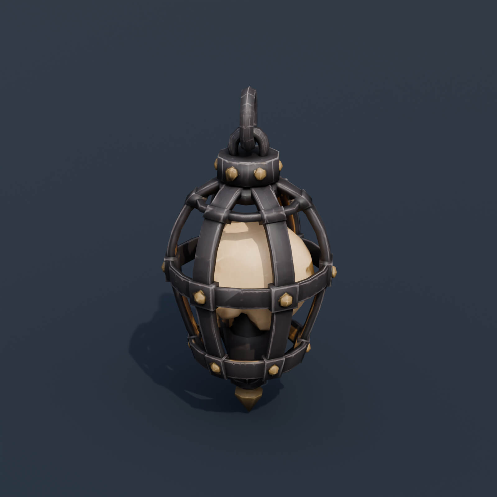 Stylized Low Poly Skull Cage Lantern 3D Model