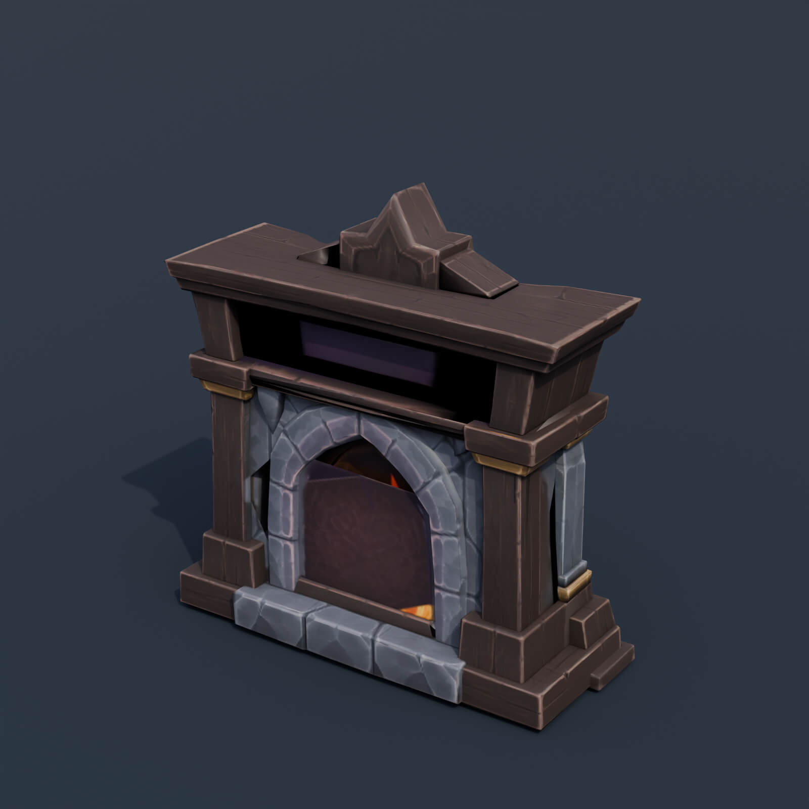 Stylized Low Poly Skull Fireplace 3D Model
