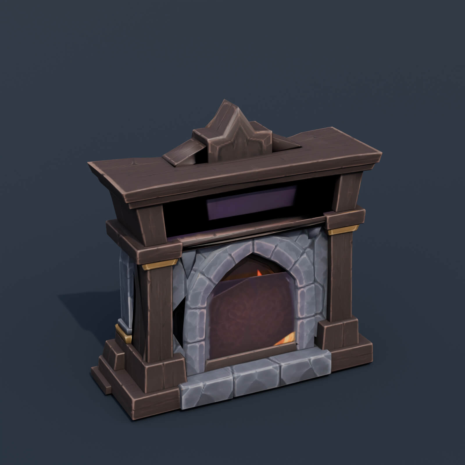 Stylized Low Poly Skull Fireplace 3D Model
