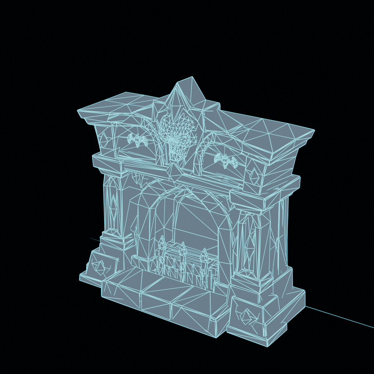 Stylized Low Poly Skull Fireplace 3D Model