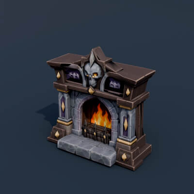 Stylized Low Poly Skull Fireplace