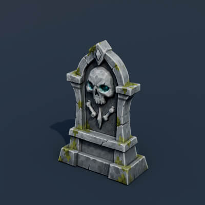 Stylized Low Poly Skull Headstone