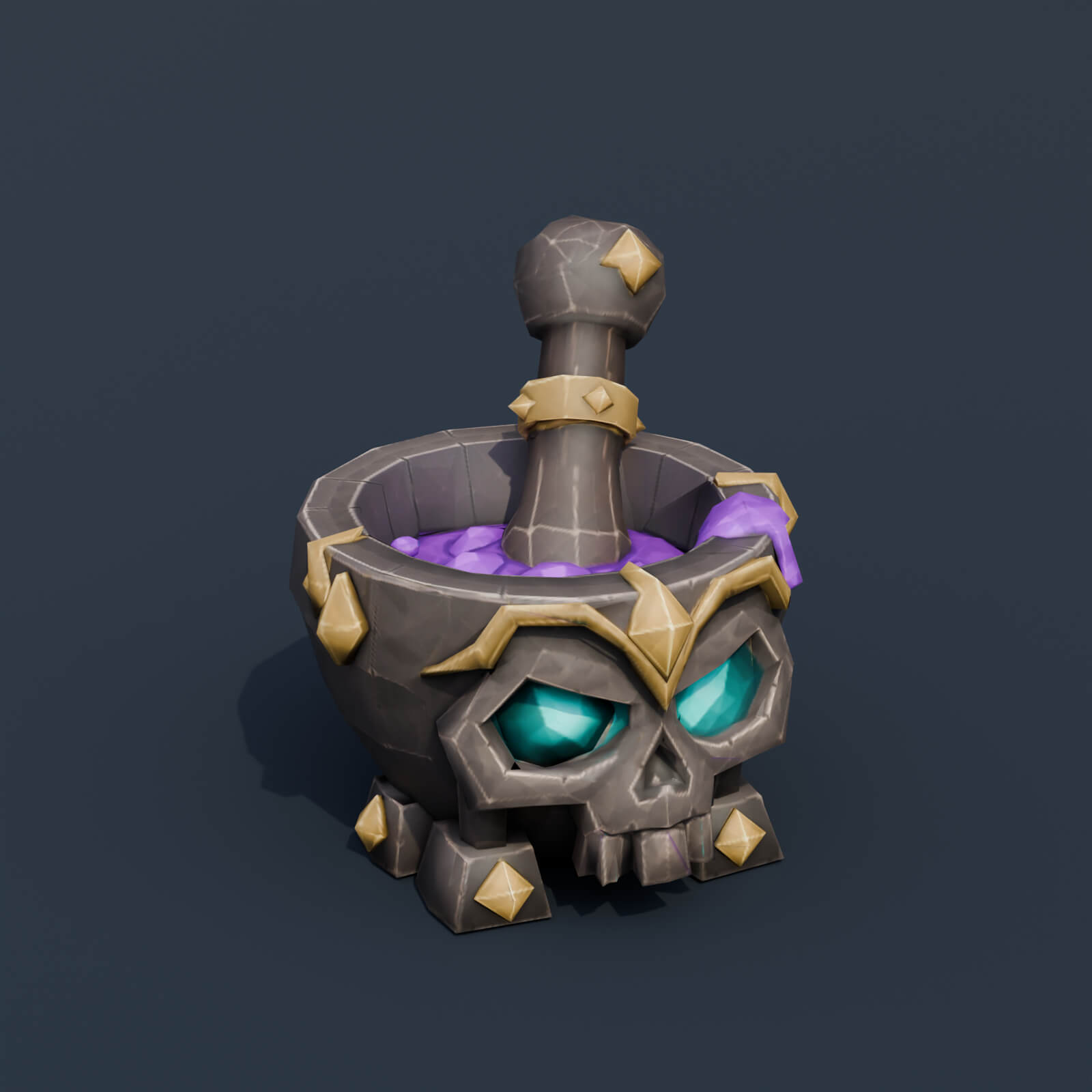 Stylized Low Poly Skull Mortar and Pestle 3D Model