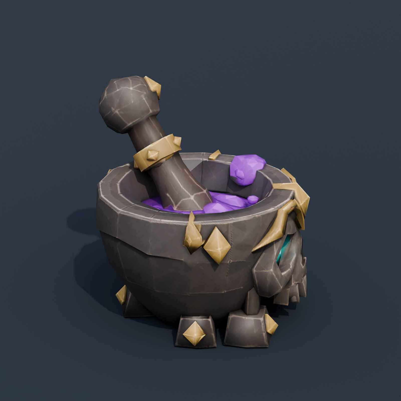 Stylized Low Poly Skull Mortar and Pestle 3D Model