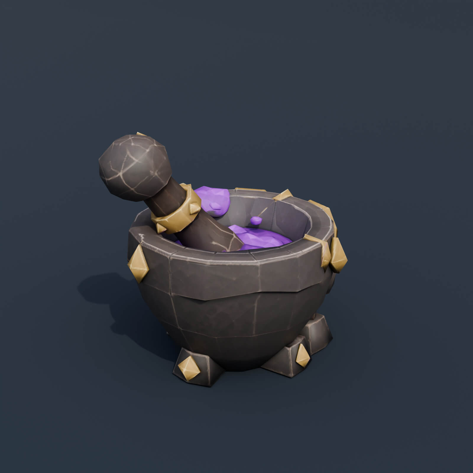 Stylized Low Poly Skull Mortar and Pestle 3D Model