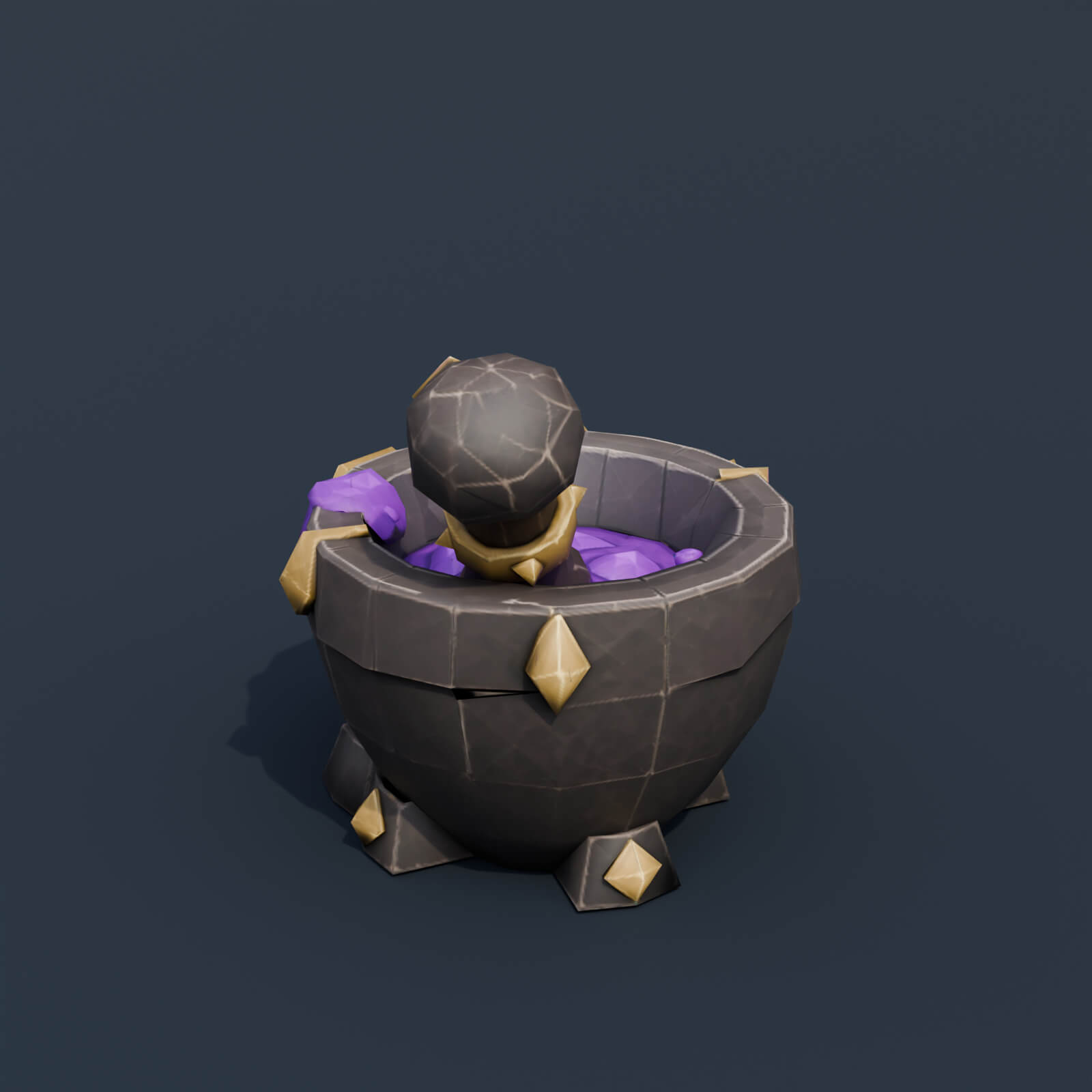 Stylized Low Poly Skull Mortar and Pestle 3D Model