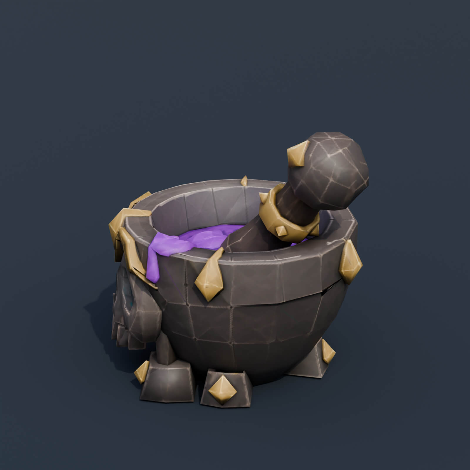 Stylized Low Poly Skull Mortar and Pestle 3D Model