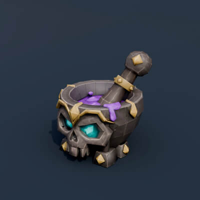 Stylized Low Poly Skull Mortar and Pestle