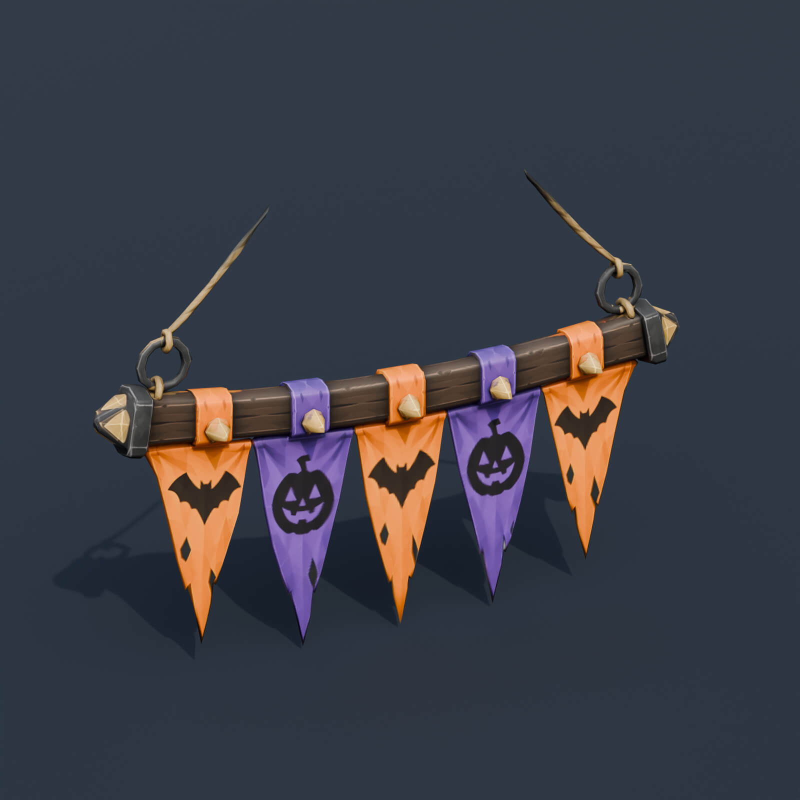 Stylized Low Poly Torn Halloween Banner 3D Model