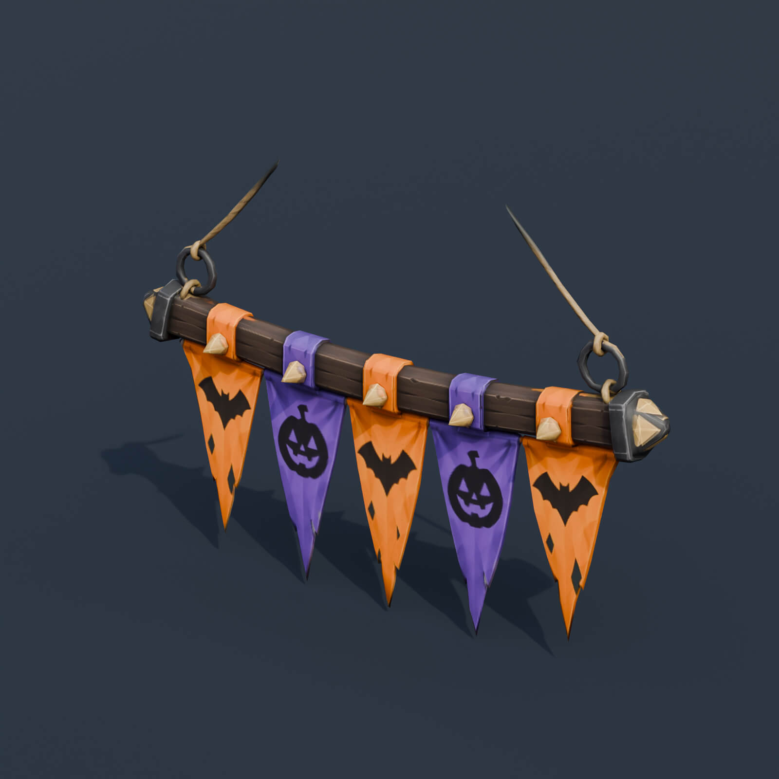 Stylized Low Poly Torn Halloween Banner 3D Model