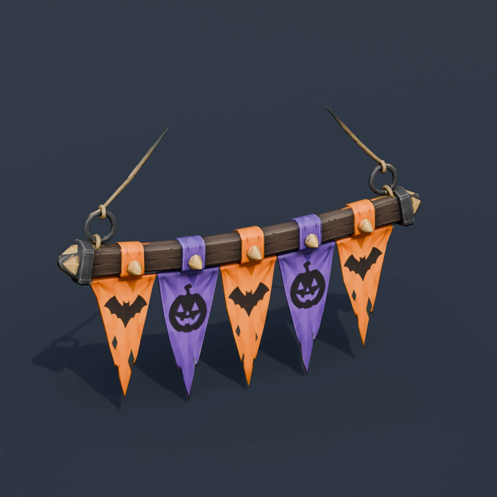 Stylized Low Poly Torn Halloween Banner 3D Model