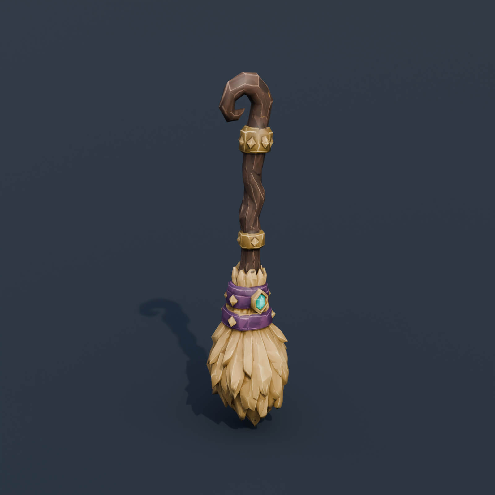 Stylized Low Poly Witch Broom 3D Model