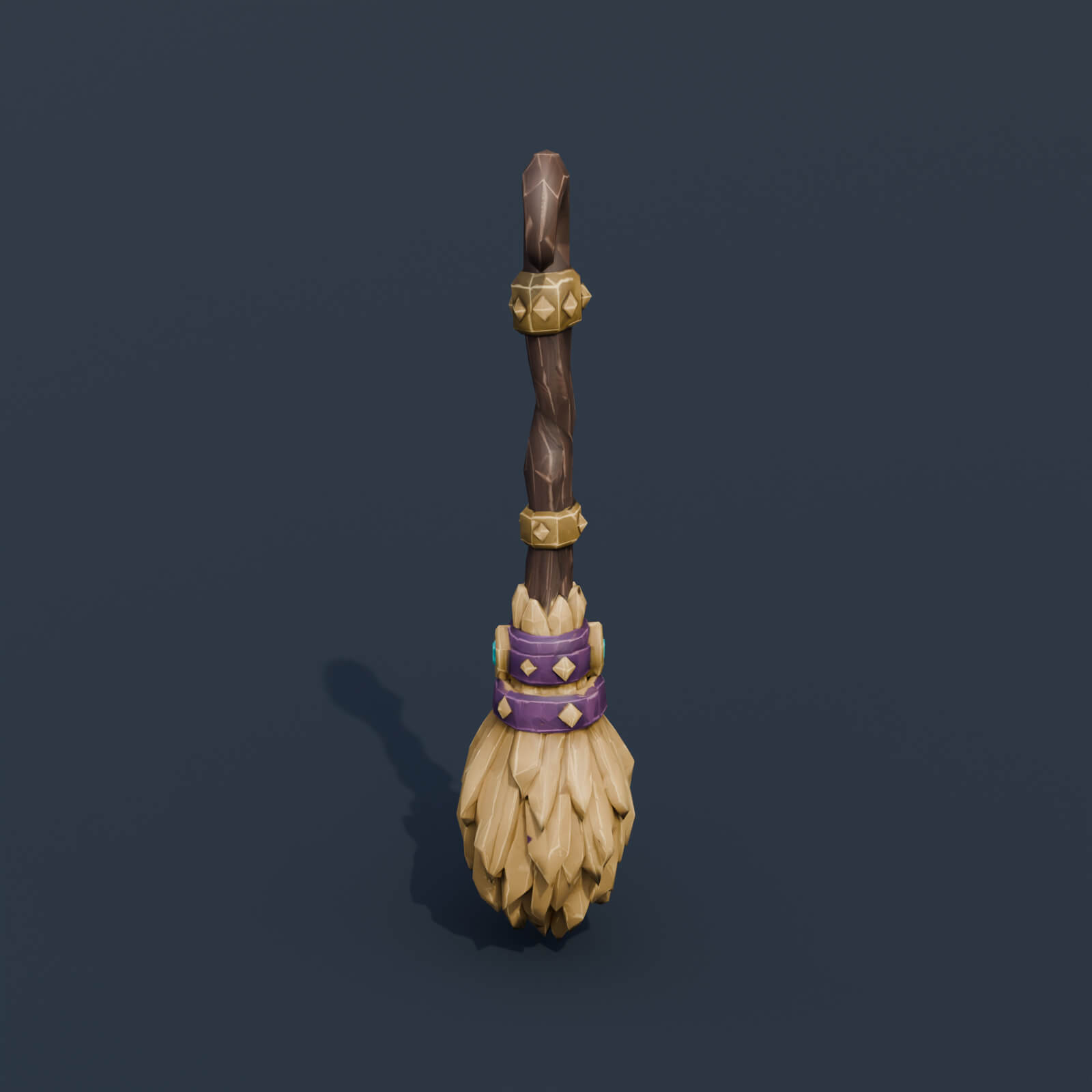 Stylized Low Poly Witch Broom 3D Model