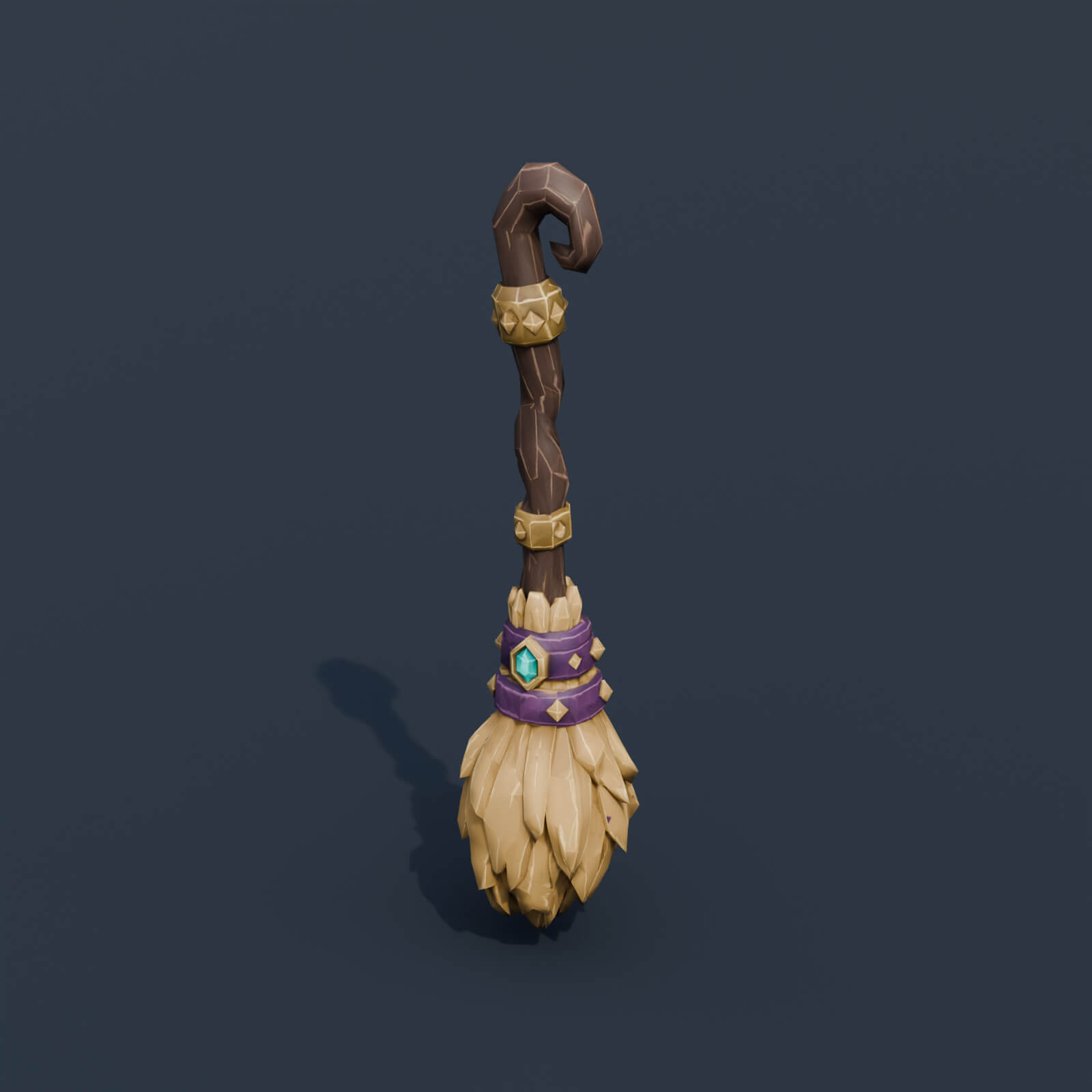 Stylized Low Poly Witch Broom 3D Model