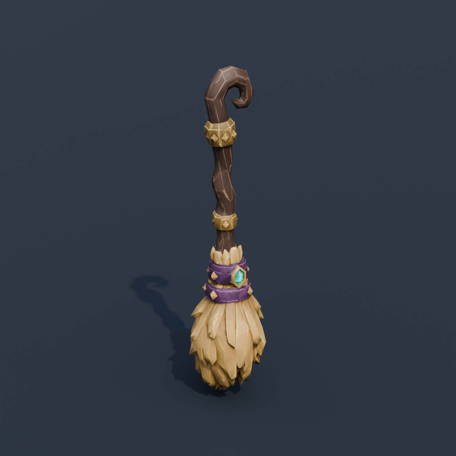 Stylized Low Poly Witch Broom 3D Model