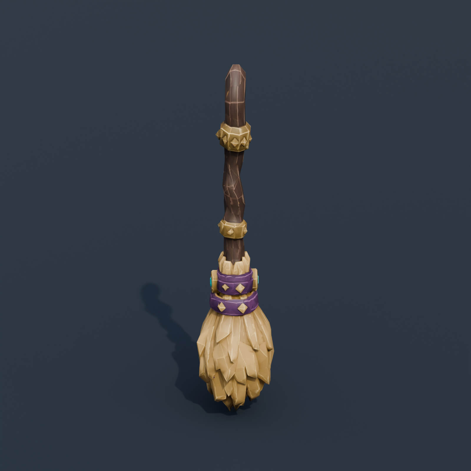 Stylized Low Poly Witch Broom 3D Model