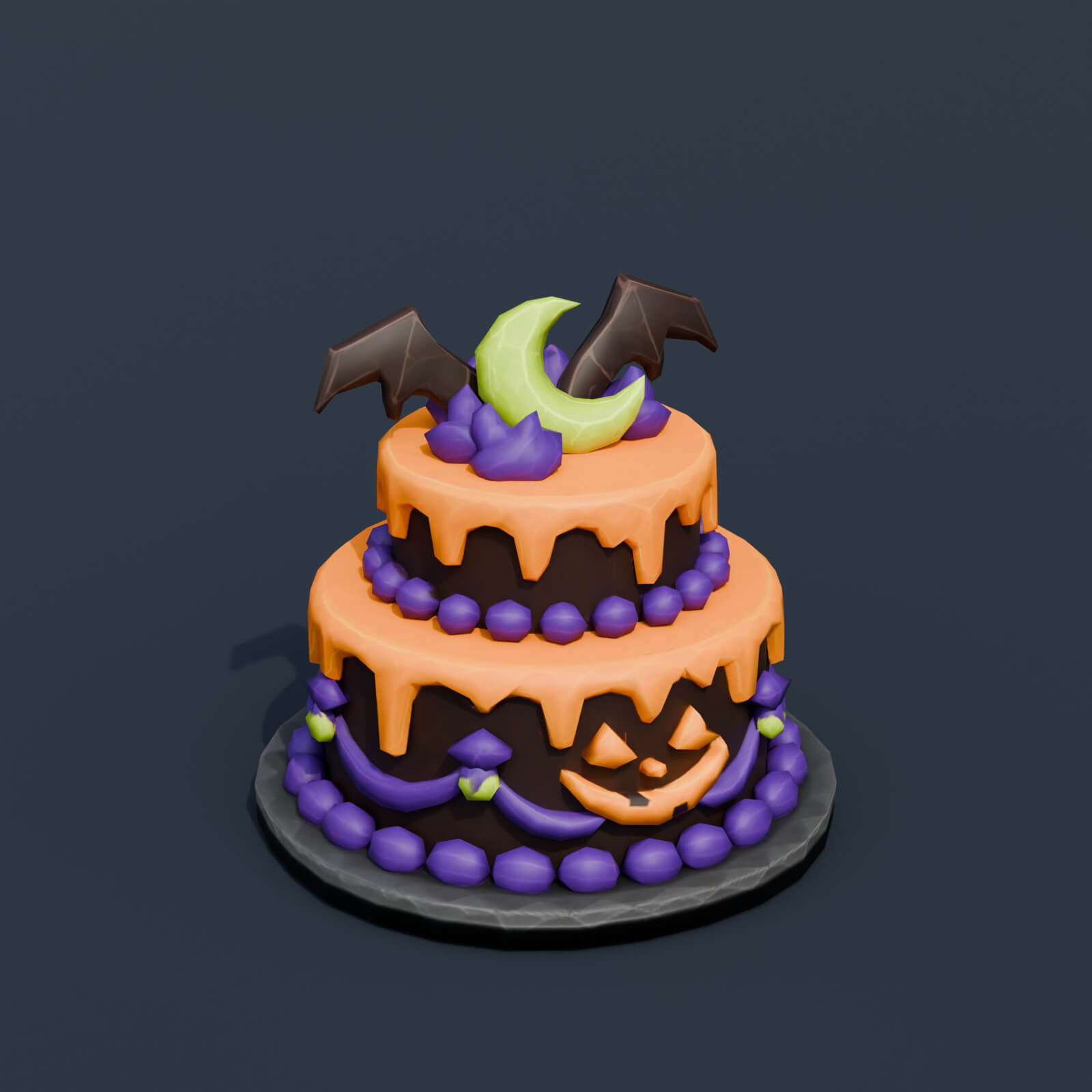 Stylized Low Poly Witch Midnight Halloween Cake 3D Model
