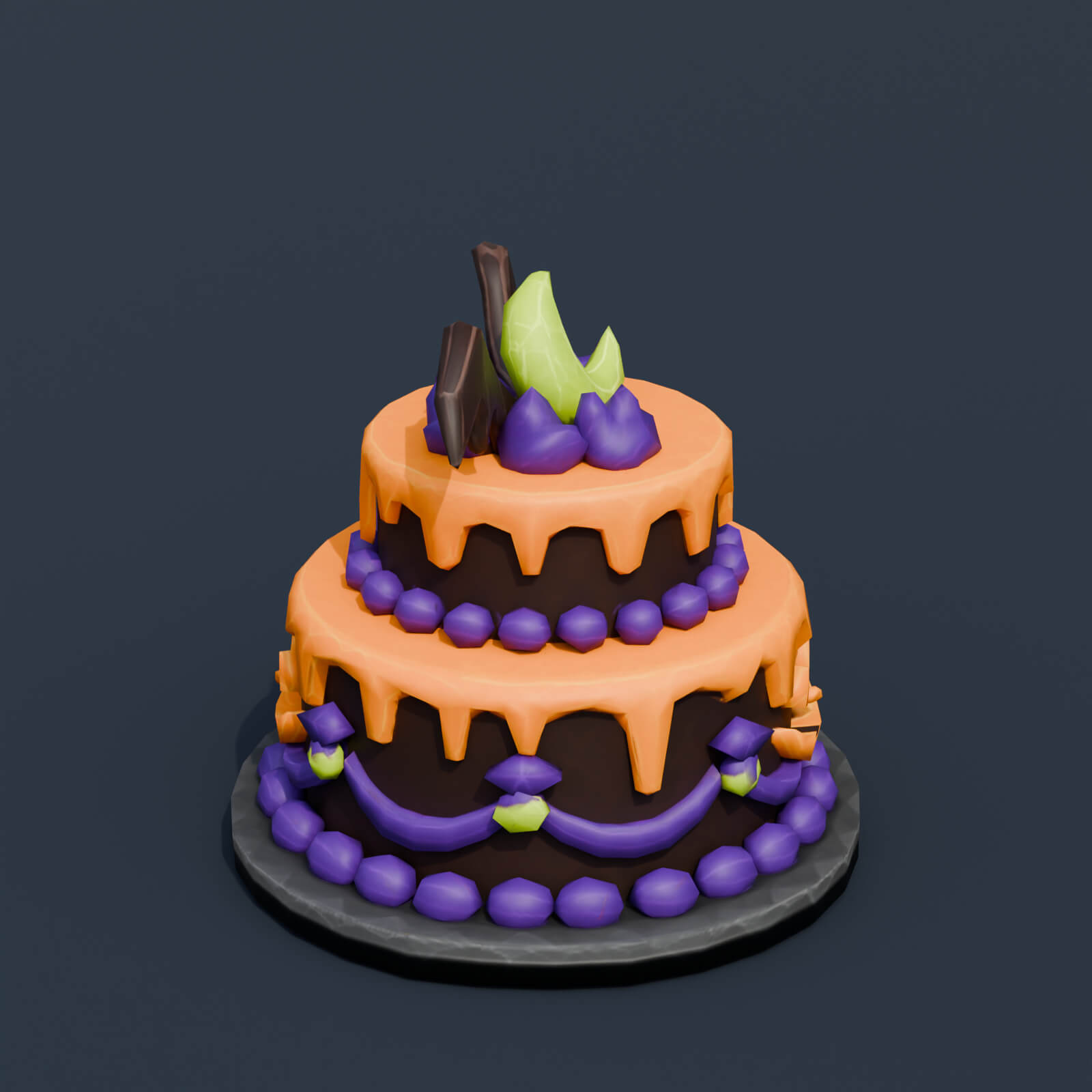 Stylized Low Poly Witch Midnight Halloween Cake 3D Model