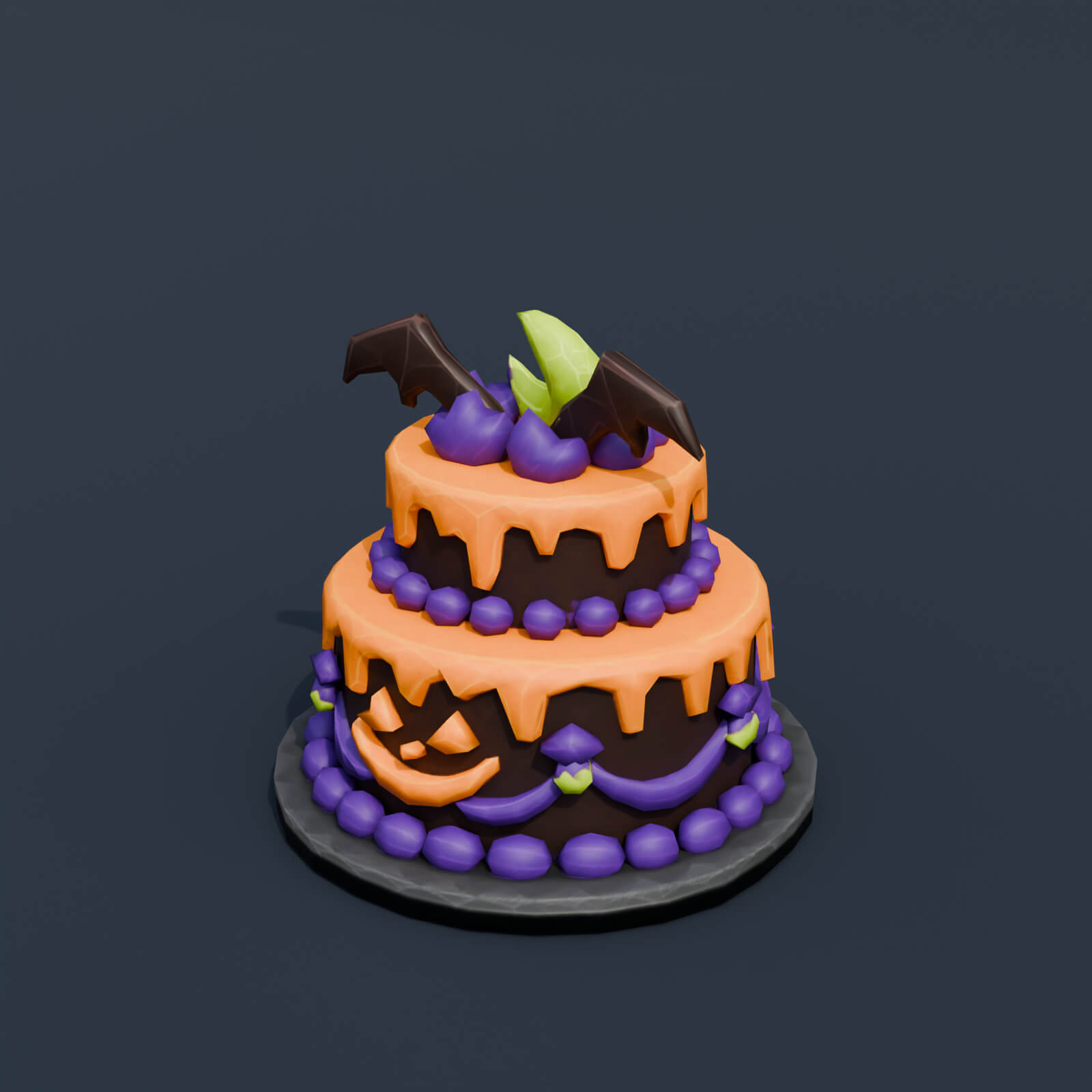 Stylized Low Poly Witch Midnight Halloween Cake 3D Model