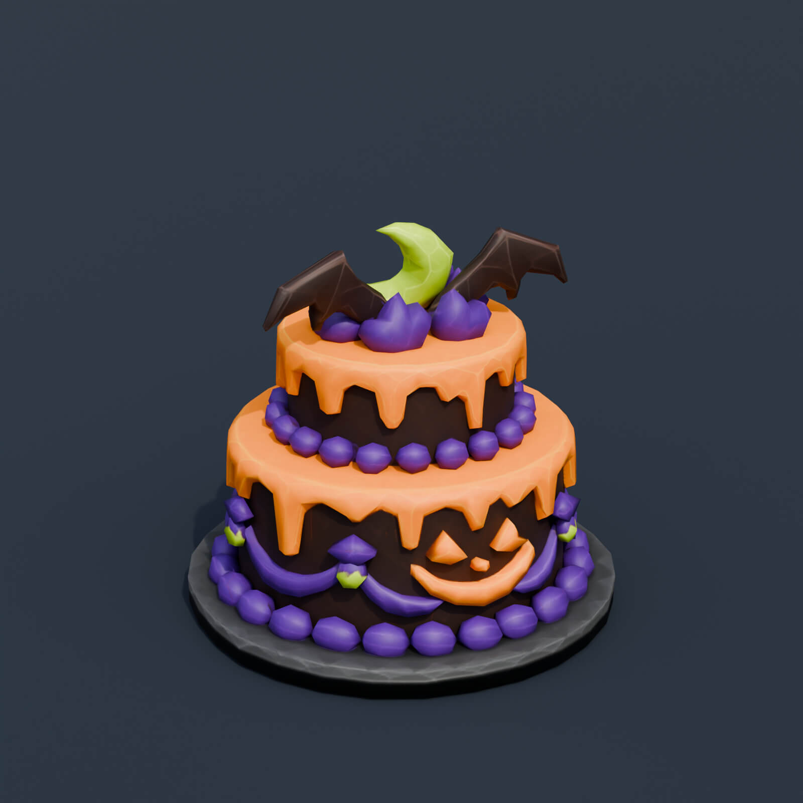 Stylized Low Poly Witch Midnight Halloween Cake 3D Model