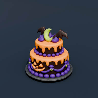 Stylized Low Poly Witch Midnight Halloween Cake