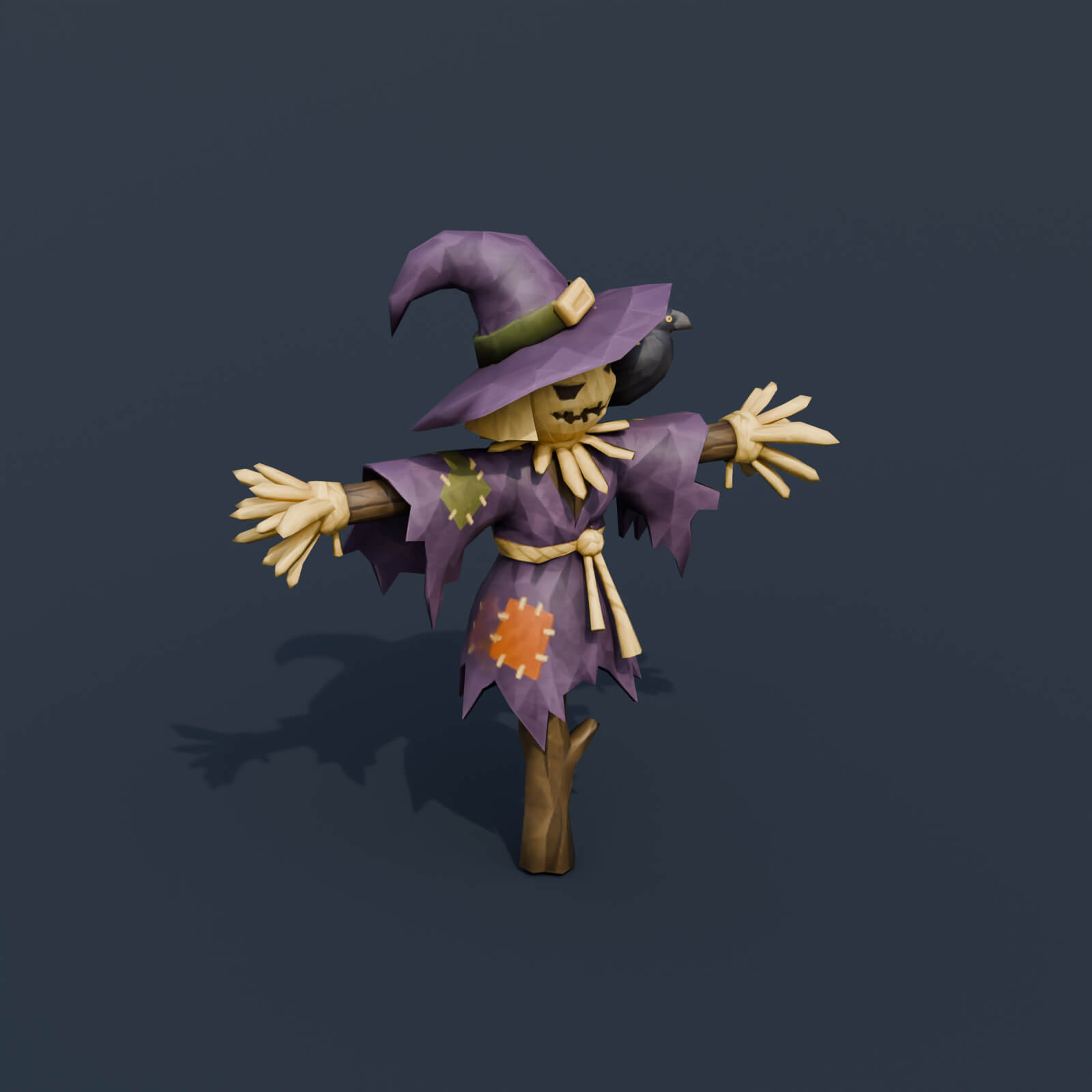 Stylized Low Poly Witch Scarecrow 3D Model