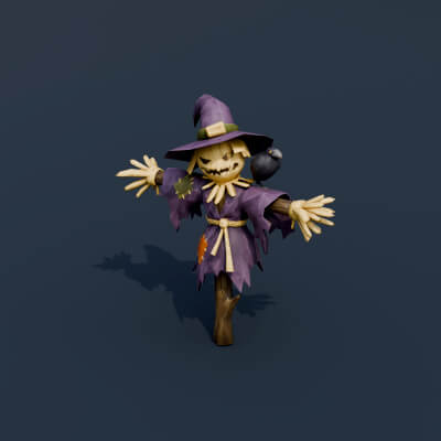 Stylized Low Poly Witch Scarecrow