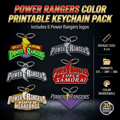Power Rangers Color Printable Keychain Pack