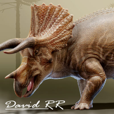 Retro Triceratops Animation-Ready Dinosaur 3D Model