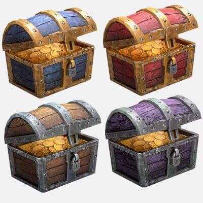 Chest Stylized Treasure Gold Coins Pirate Set
