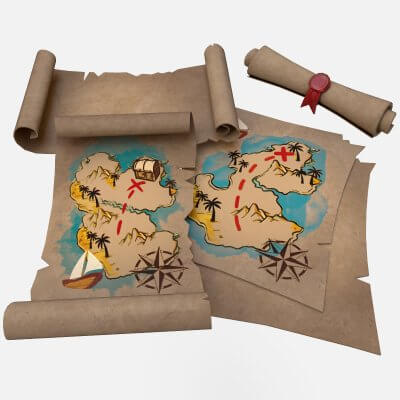 Treasure Pirate Map Roll of Paper Letter with Seal