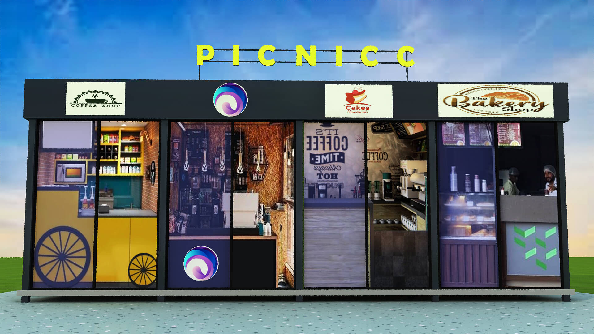 Modern Modular Food Court Container Shop 3D Model