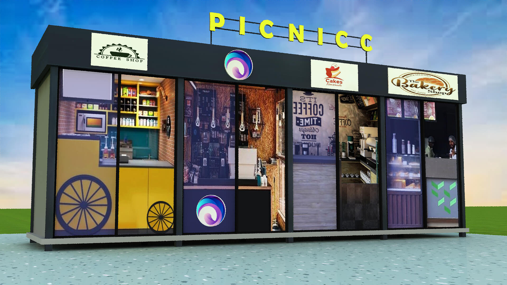 Modern Modular Food Court Container Shop 3D Model